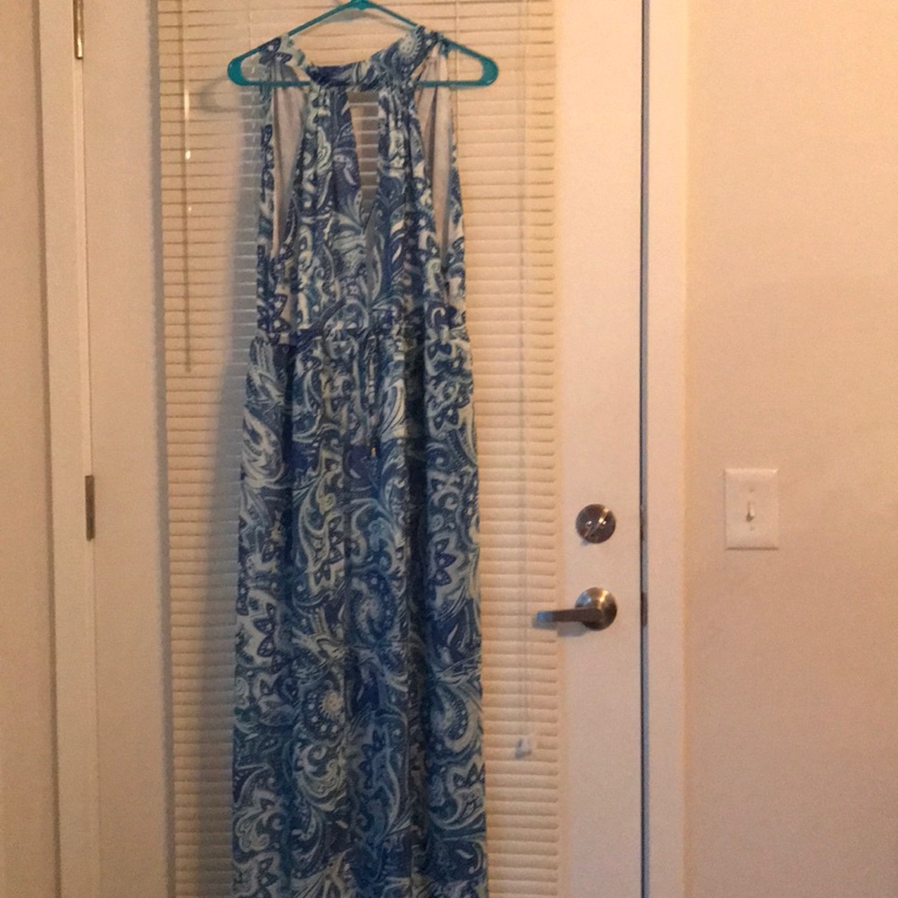 Beautiful Blue Halter Top Maxi Dress